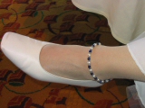 Sodalite, pearl and sterling fancy daisies anklet