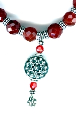 0052: Carnelian and silver daisies with silver drop necklace