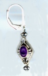 0076: Silver diamond with amethyst glass cabochon earrings
