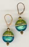0102: Aqua and green exposed gold lentil earring
