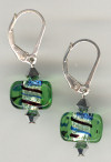 0105: green silver foil lined glass triangle earrings