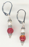 0125: Vintage red glass and fresh water pearl earrings